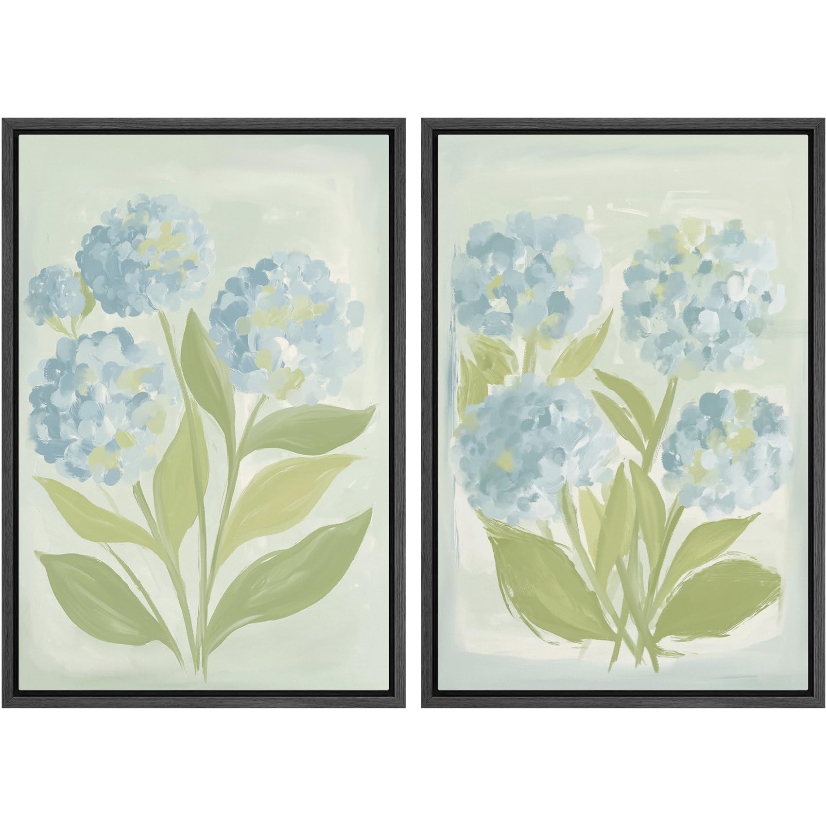 SIGNFORD Framed Canvas Print Wall Art Set Soft Hydrangea Pair Light Blue Florals with Green Leaves Illustration Modern Art Decorative Nordic Nature for Living Room, Bedroom, Office - 24"x36"x2 White — view 10