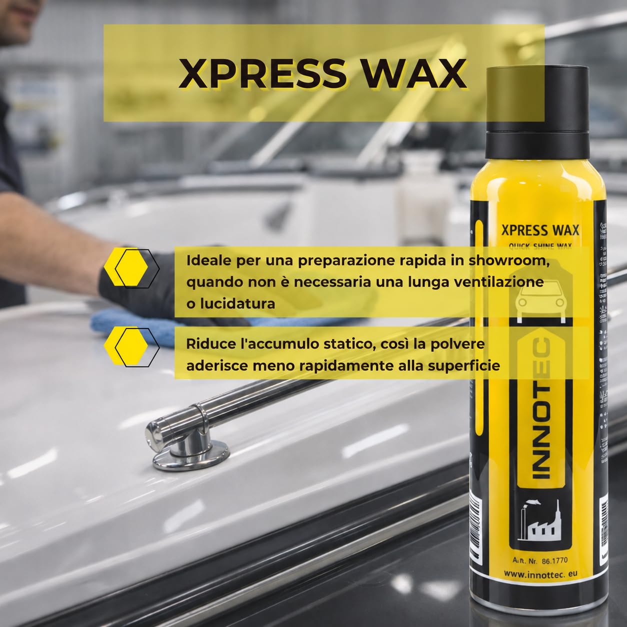 2 pezzi Innotec Xpress Wax 200 ml – Cera rapida spruzzabile per tutte le superfici lucide, fornisce una lucentezza senza striature e una protezione duratura su vernice auto, barca, moto e superfici