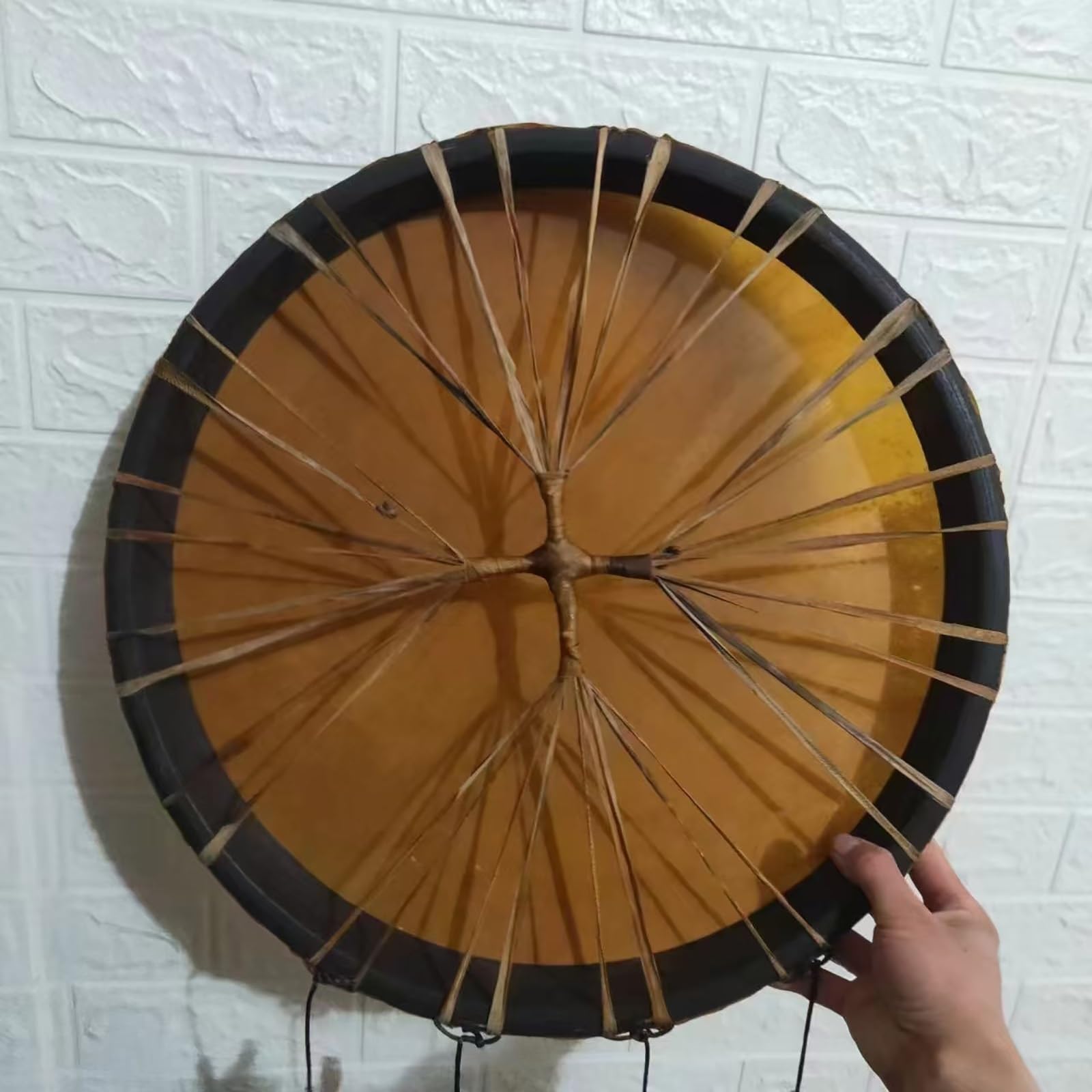 Tambour Chamanique en Peau de Mouton avec Baguettes - Sac pour Guérison par la Musique, Alchimie Voix Basse Amérindien pour Méditation Yoga (40cm, Cross)