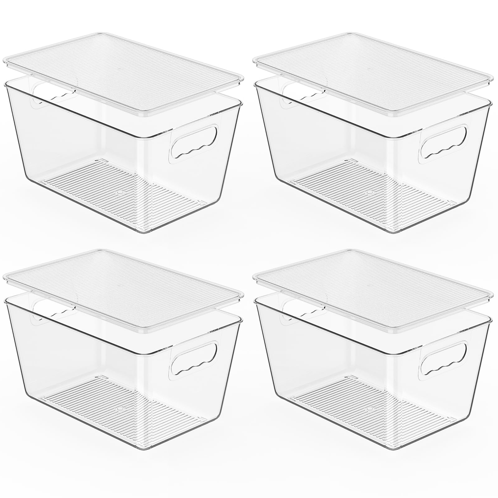 Paquete de 4 contenedores de almacenamiento transparentes con tapa, apilables y con asas fáciles de agarrar para armarios de cocina, despensa, refrigerador y congelador