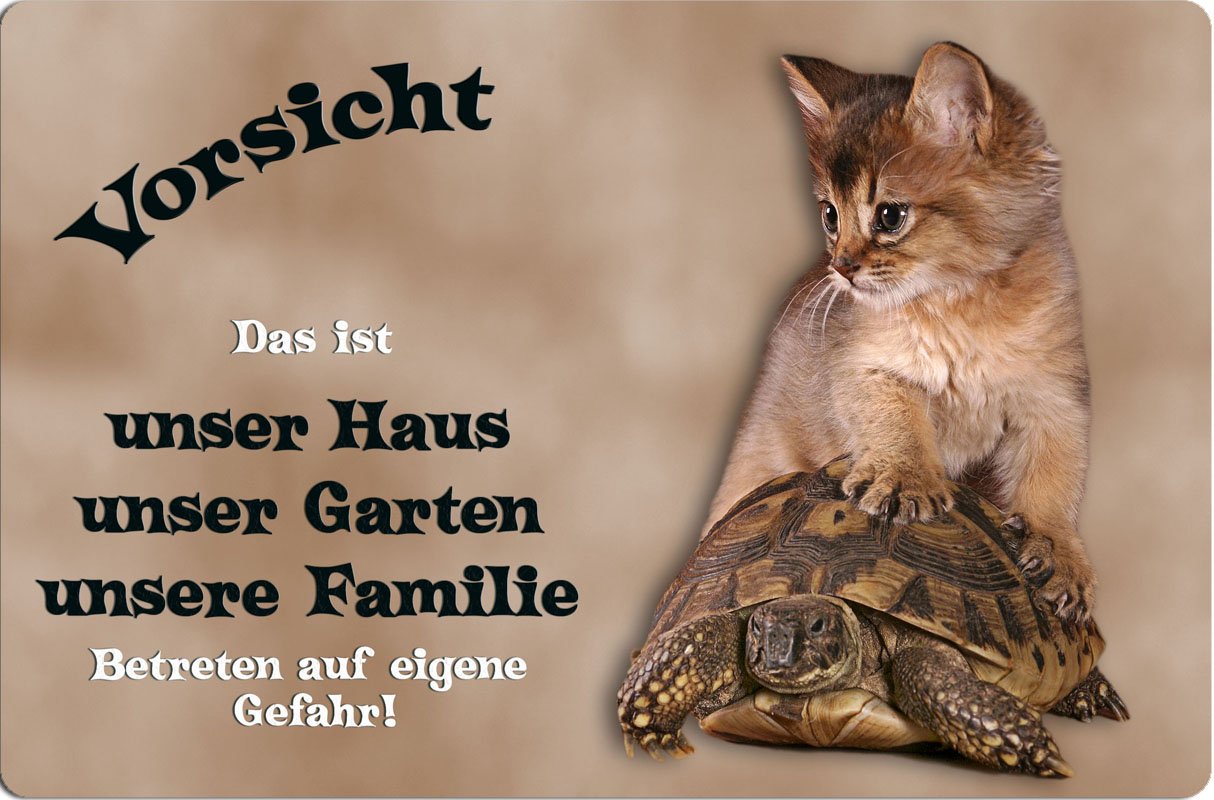 Nanyuk Metall-Warnschild "Somali Katze & Schildkröte" - 30,5x20 Cm, Aluminium, Türschild TIF 01