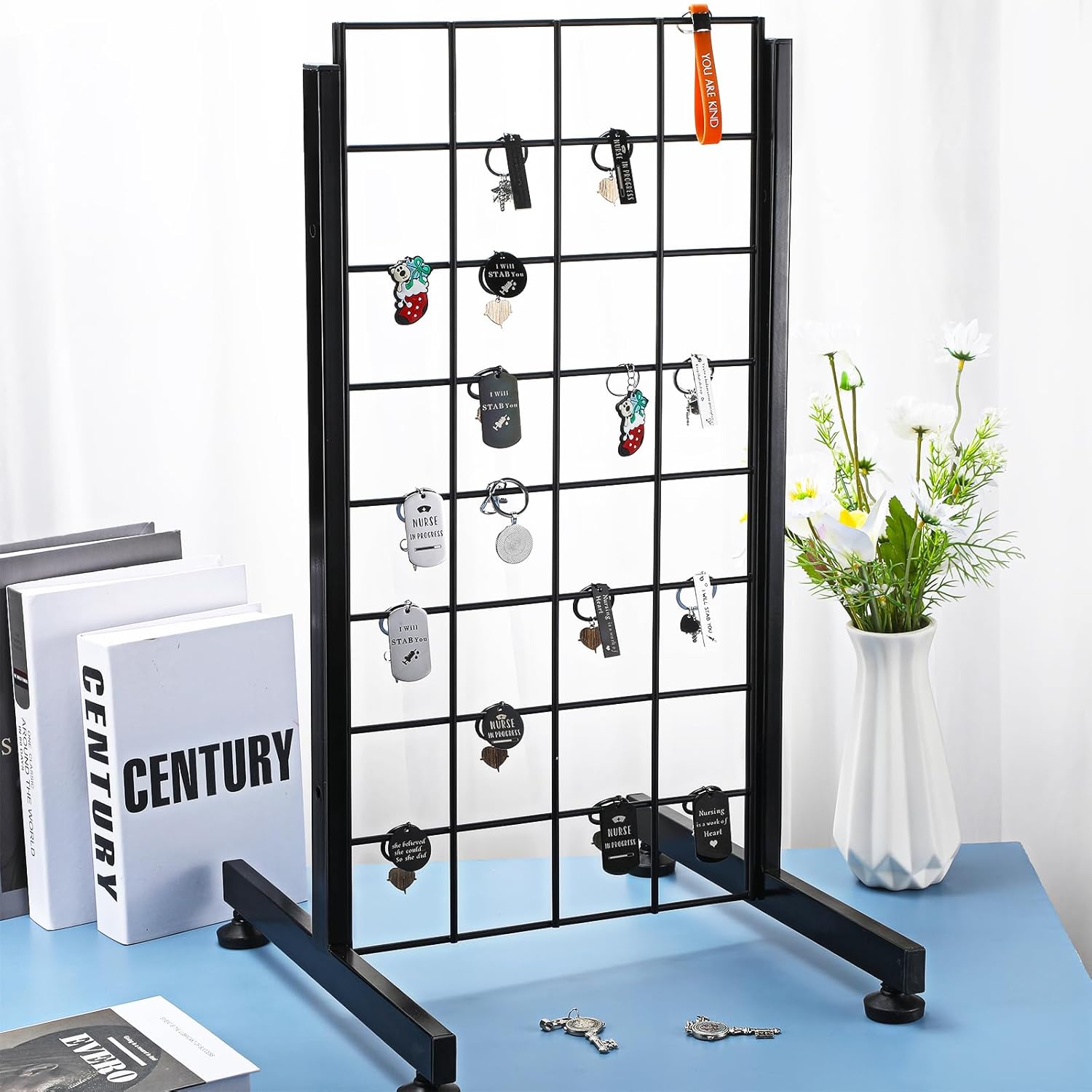 fumete 2 pairs wire grid display legs gridwall t base rectangular tube leg wire wall grid support grid panel base gridwall accessories for 2 feet wire grid wall display or slatted panels