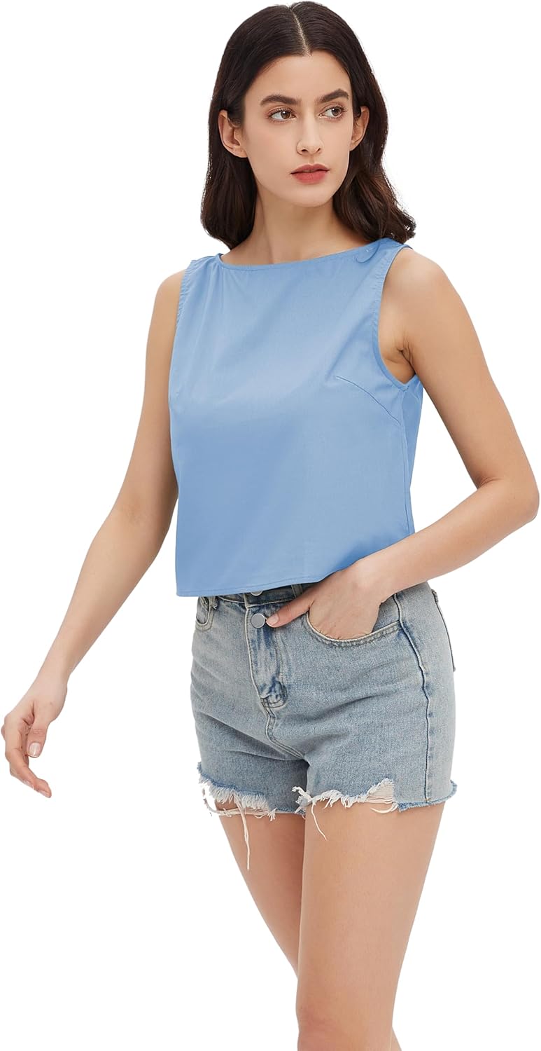 ZADORN Sleeveless Tops for Women Summer 2024 Loose Tank Top Casual Boatneck Cotton Women's Tank Top - Image 3