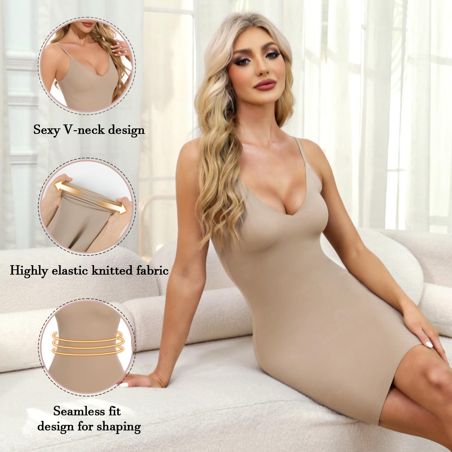 SLIMBELLE Vestido moldeador completo para mujer, sin costuras, con espalda de mantequilla, adelgazante, moldeador de cuerpo, ajustado, control de abdomen