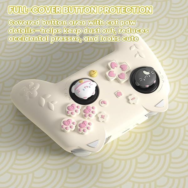 PlayVital for Nintendo Switch 2 Pro Controller Silicone Cover – Cherry Blossoms Kitten Cute Protective Skin Case for Switch 2 Pro Controller w/Back Button Cap & Thumb Grip & Sticker - Antique Yellow - 5