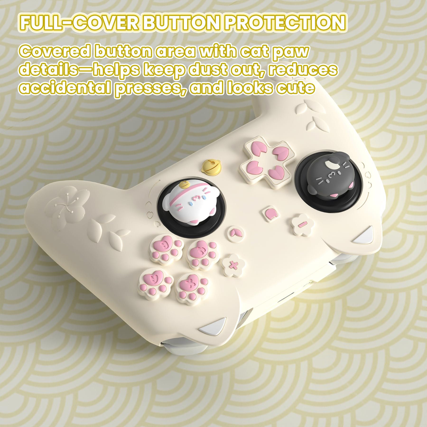 PlayVital Custodia in Silicone per Nintendo Switch 2 Pro Controller, Cover Protettiva con Copri Levette Analogiche, Tasti Posteriori e Adesivi, Accessori Carini, Gattino di Fiori-Giallo