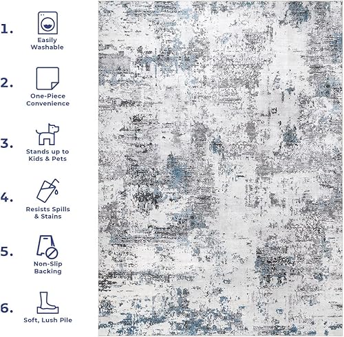 Miniatura 8 de nuLOOM Dali - Alfombra de área de diseño abstracto moderno, lavable a máquina, 2 pies 6 pulgadas x 10 pies, color gris