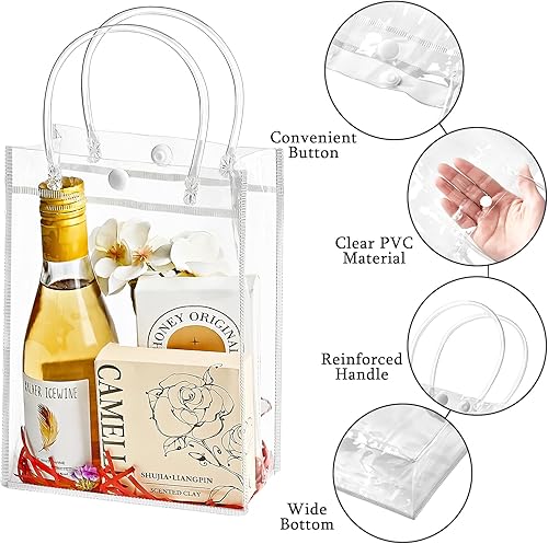 Miniatura 3 de Ohuimrt 24 bolsas de regalo transparentes con asas, bolsas de plástico reutilizables para envolver regalos con cinta, bolsas transparentes para
