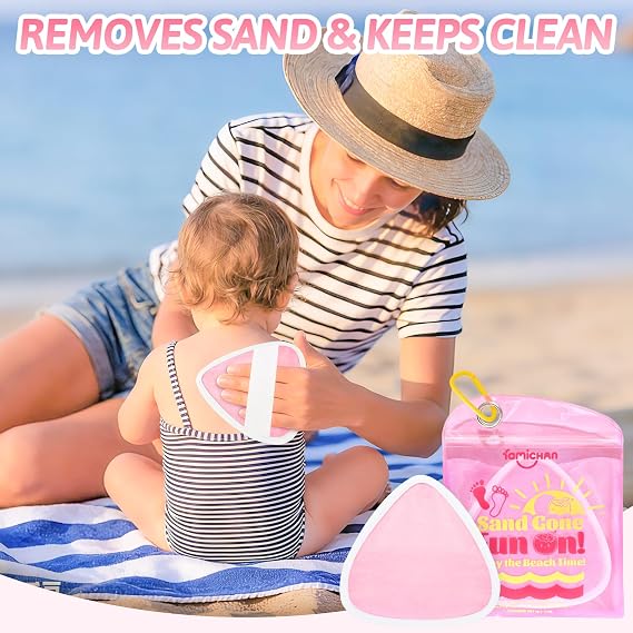 famichan Triangle Sand Remover for Beach, Family Vacation Essentials for Women, Boy & Girl Beach Must Haves, Sand Removal Bag for Cruise Travel Accessoriesn Towel-Pink