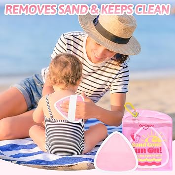 famichan Triangle Sand Remover for Beach, Family Vacation Essentials for Women, Boy & Girl Beach Must Haves, Sand Removal Bag for Cruise Travel Accessoriesn Towel-Pink