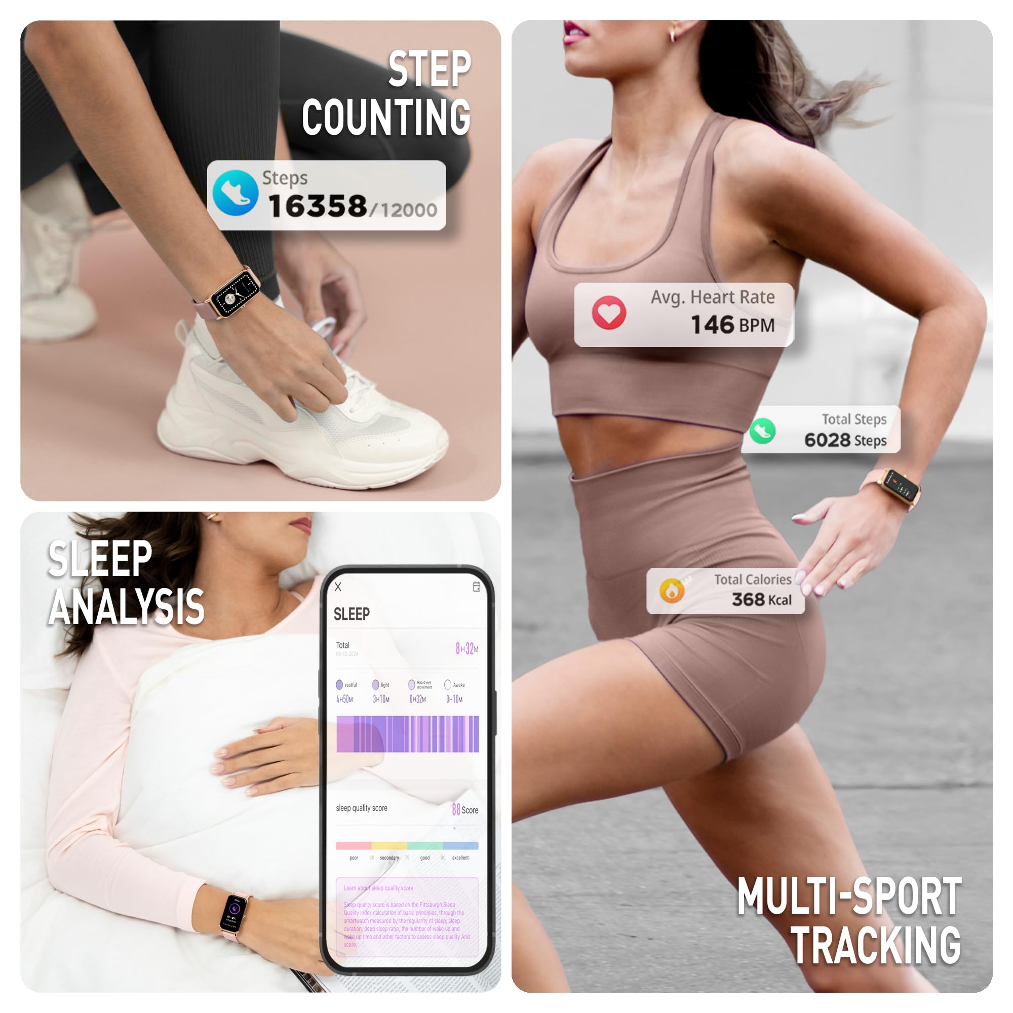 Reflex Active Różowy Nexus damski smartwatch 4,6 cm, funkcje wellness, połączenie GPS, sterowanie muzyką, tryby sportowe, monitorowanie tętna, kontrola tlenu we krwi, sterowanie muzyką, kompatybilny z