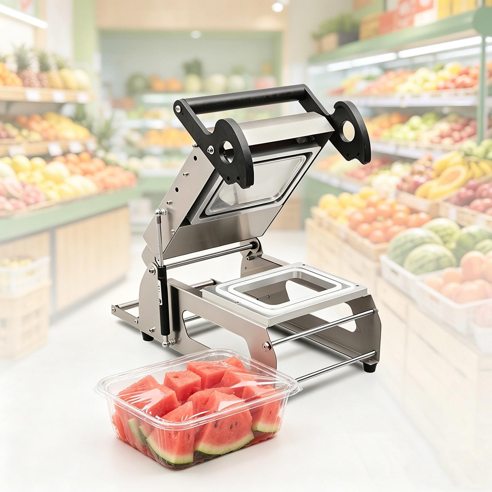 Machine de scellage thermique pour plateaux alimentaires, scellage rapide 7-8S, scellant de contenants alimentaires avec support de film et poignée antidérapante, 200 x 140 mm pour un emballage