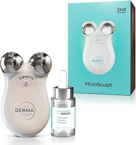 MicroSculpt - Dispositivo facial de microcorriente Suero facial antienvejecimiento (suministro para 30 días) Niacinamida 5% Masajeador facial
