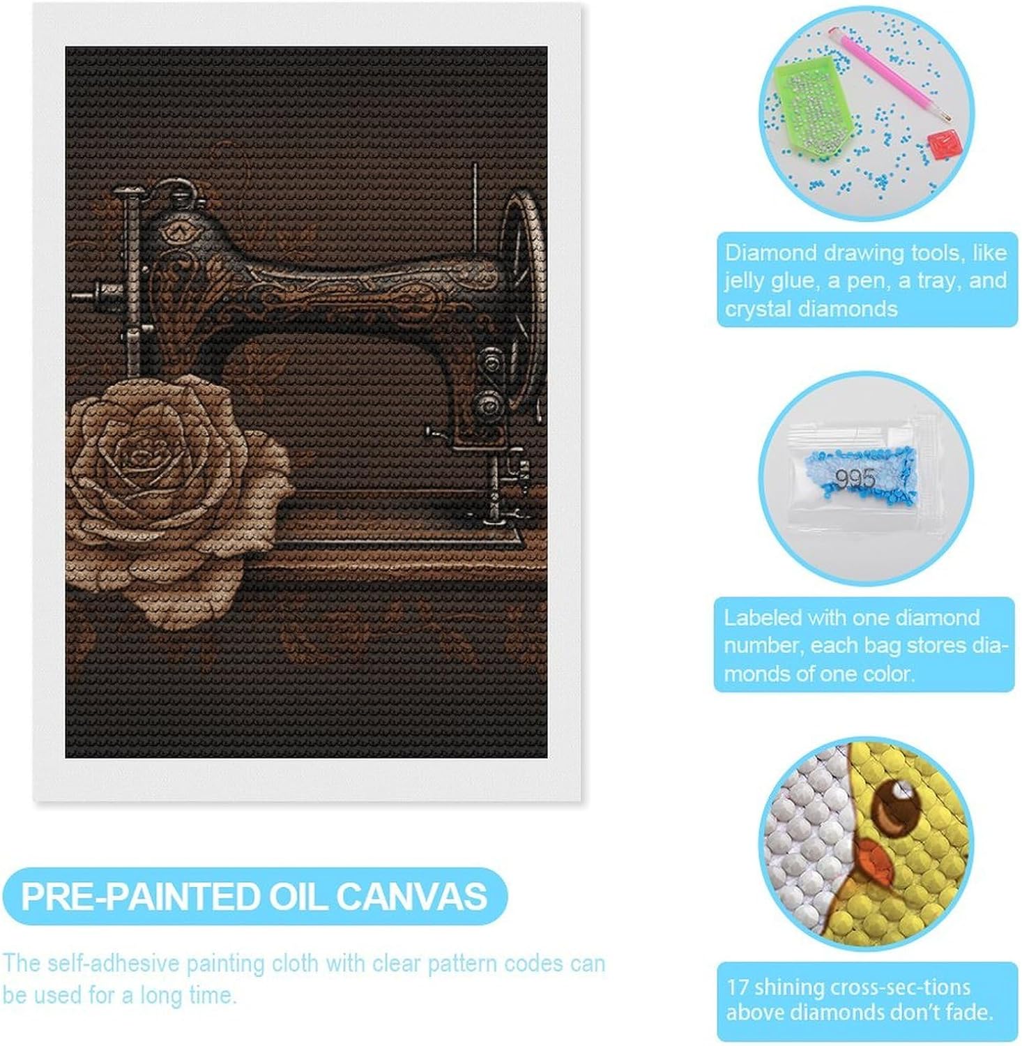 Rrtsmsgh Rose and Sewing Machine Diamond Painting Kits for Adults Beginners image 3
