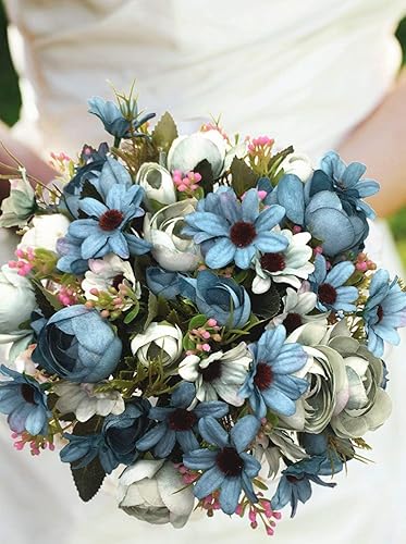 Vista 79 de CATTREE - Flores artificiales, paquete de flores de plástico flocado, plantas falsas, ramo de novia, interior, al aire libre, hogar, oficina, mesa