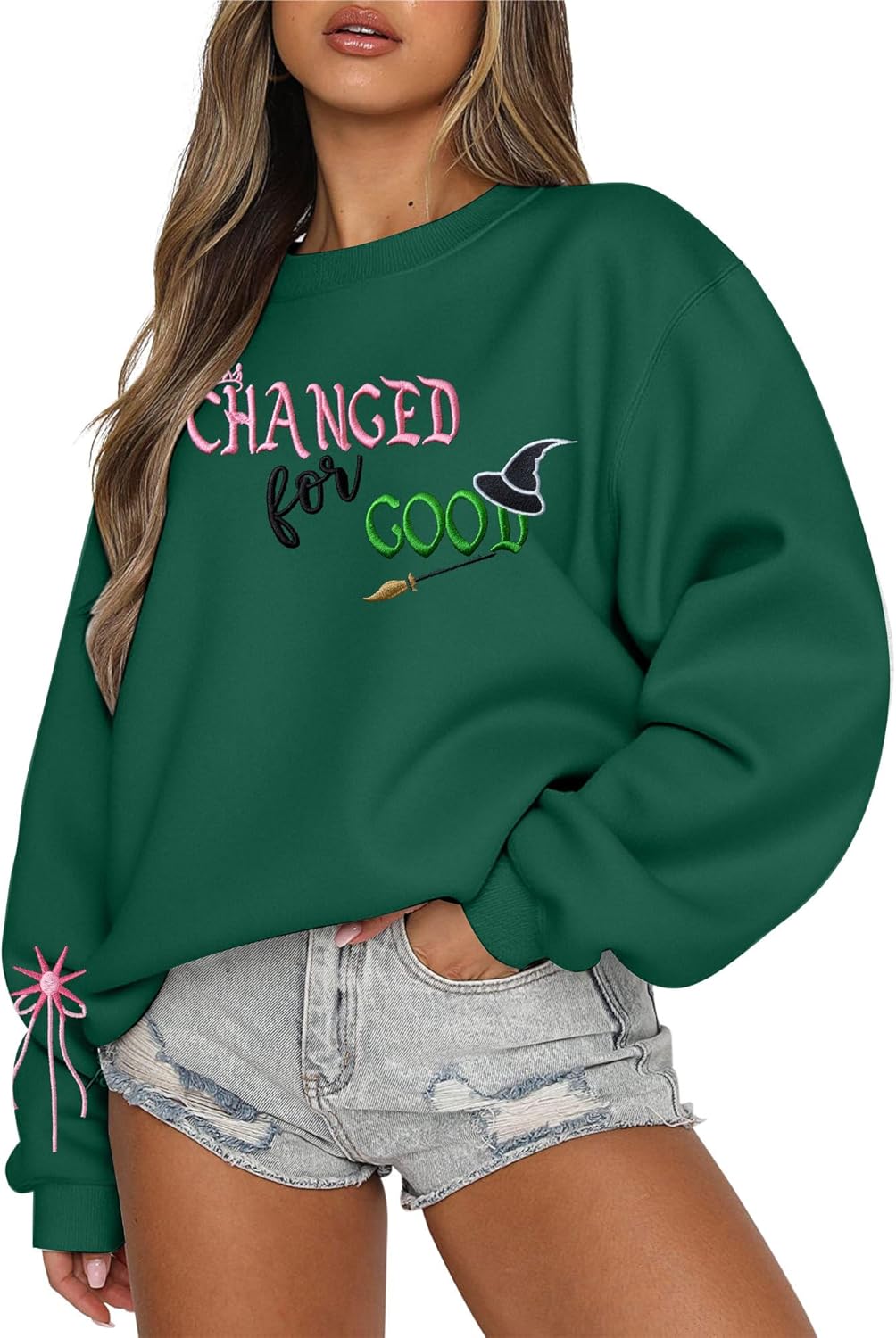 Musical Movie Sweatshirt for Women: Changed for Good Embroidered Long Sleeve Crewneck Loose Witches Pullover Top