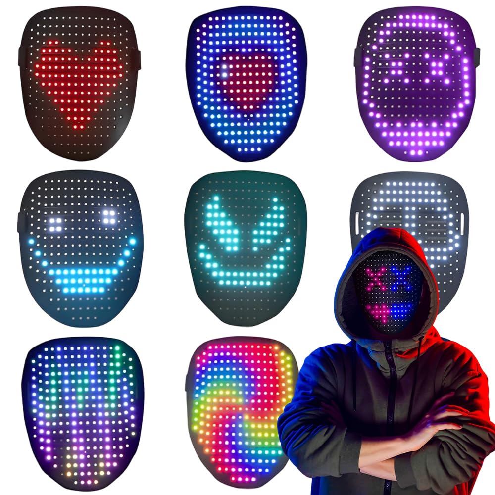NAVESO Halloween Light Up Mask, LED Face Glow Up Mask,Gesture Sensing LED Halloween Maskwith 50 Static and Dynamic Images, for Costume Cosplay Party Masquerade