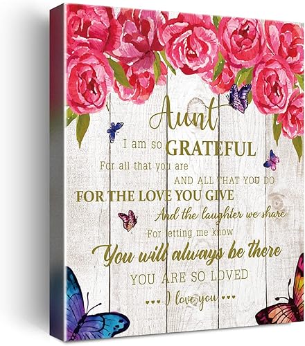 Arte de pared para tía, regalos para tía, decoración de pared, lienzo colgante de agradecida tía, póster enmarcado para pared, regalos sentimentales