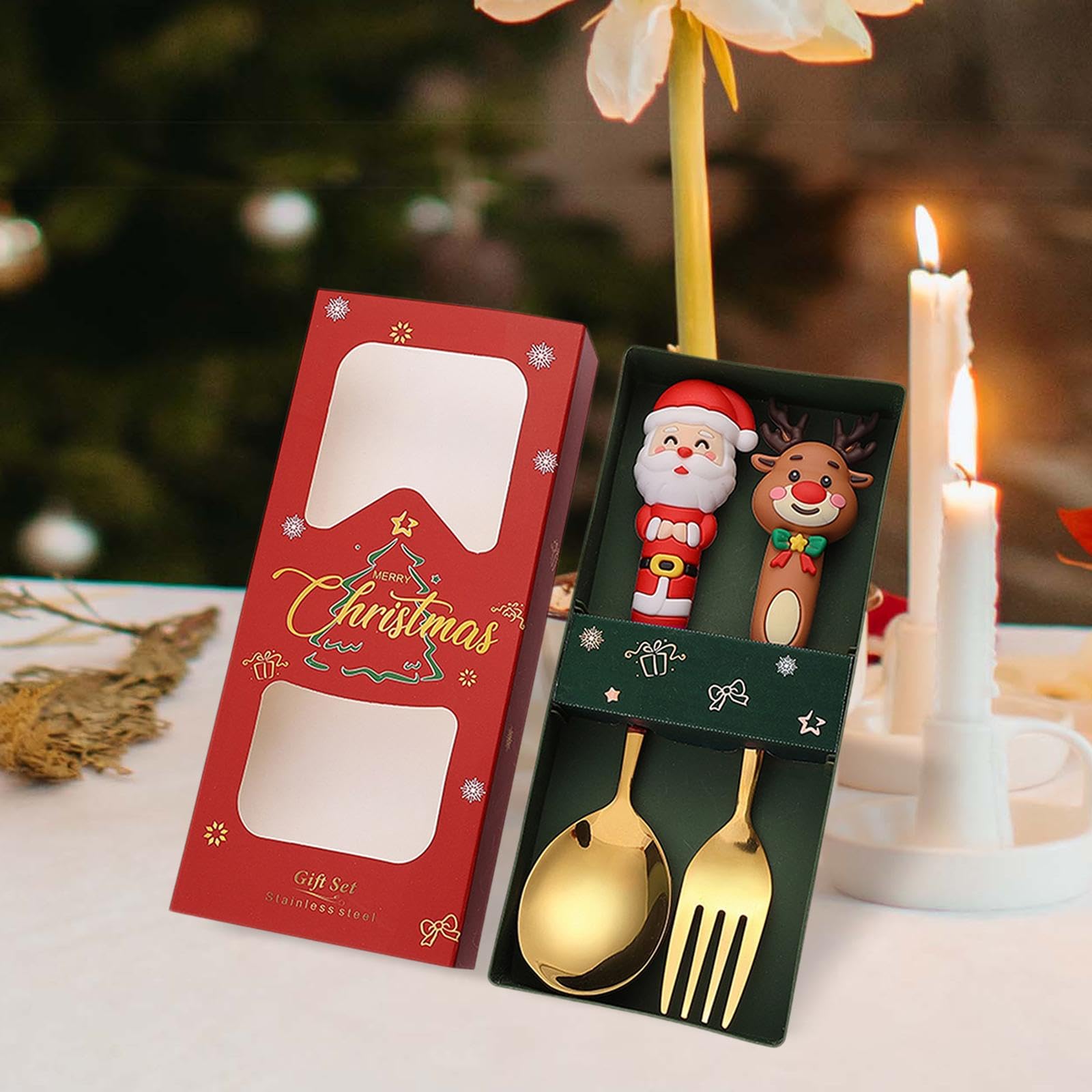 Set di 5 cucchiai di Natale forchette set di posate natalizie per uso quotidiano cucina di Natale 2C