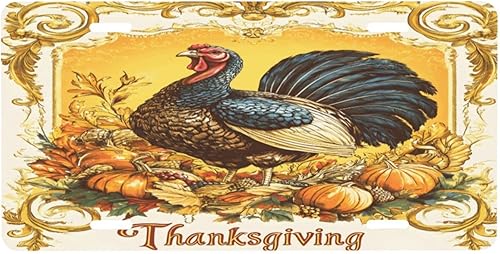 Front License Plate Thanksgiving Vintage Turkey Car Decor Accessory Aluminum Metal Decorative Car Plate Funny Novelty Vanity Tag with 4 Holes for