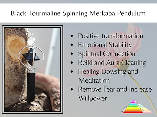 Miniatura 3 de Péndulo Merkaba Spinning de turmalina negra azabache de 2.5 pulgadas Jet International Crystal Therapy 200 páginas con nombre "Crystals, My