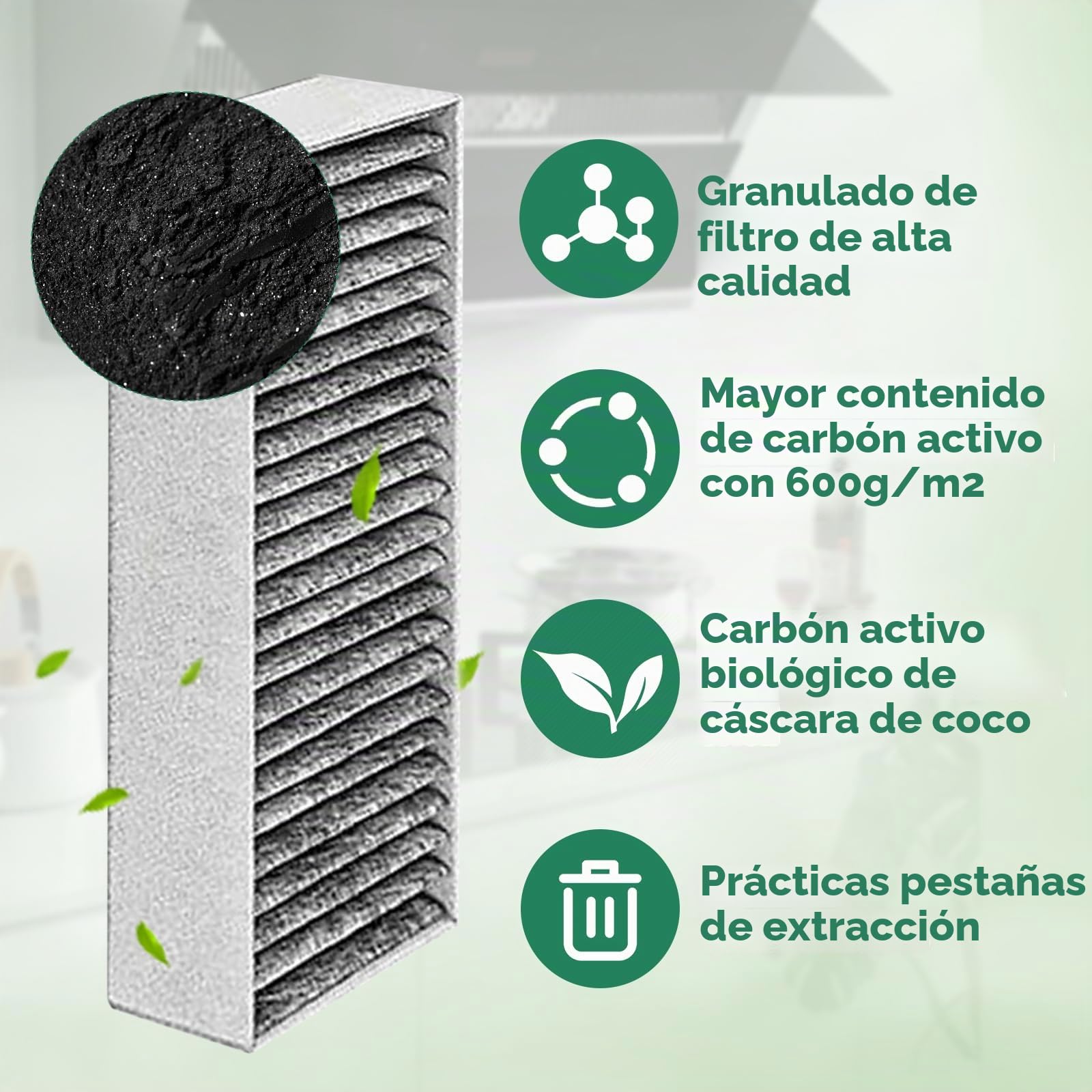 8 piezas de filtros de carbón activo para Bosch HEZ9VRUD0 17004811 / Siemens HZ9VRCR0 / Neff Z821VR0 / Gaggenau CA282111 / Constructa CZ9VRCR0 para filtro de campana extractora de recirculación