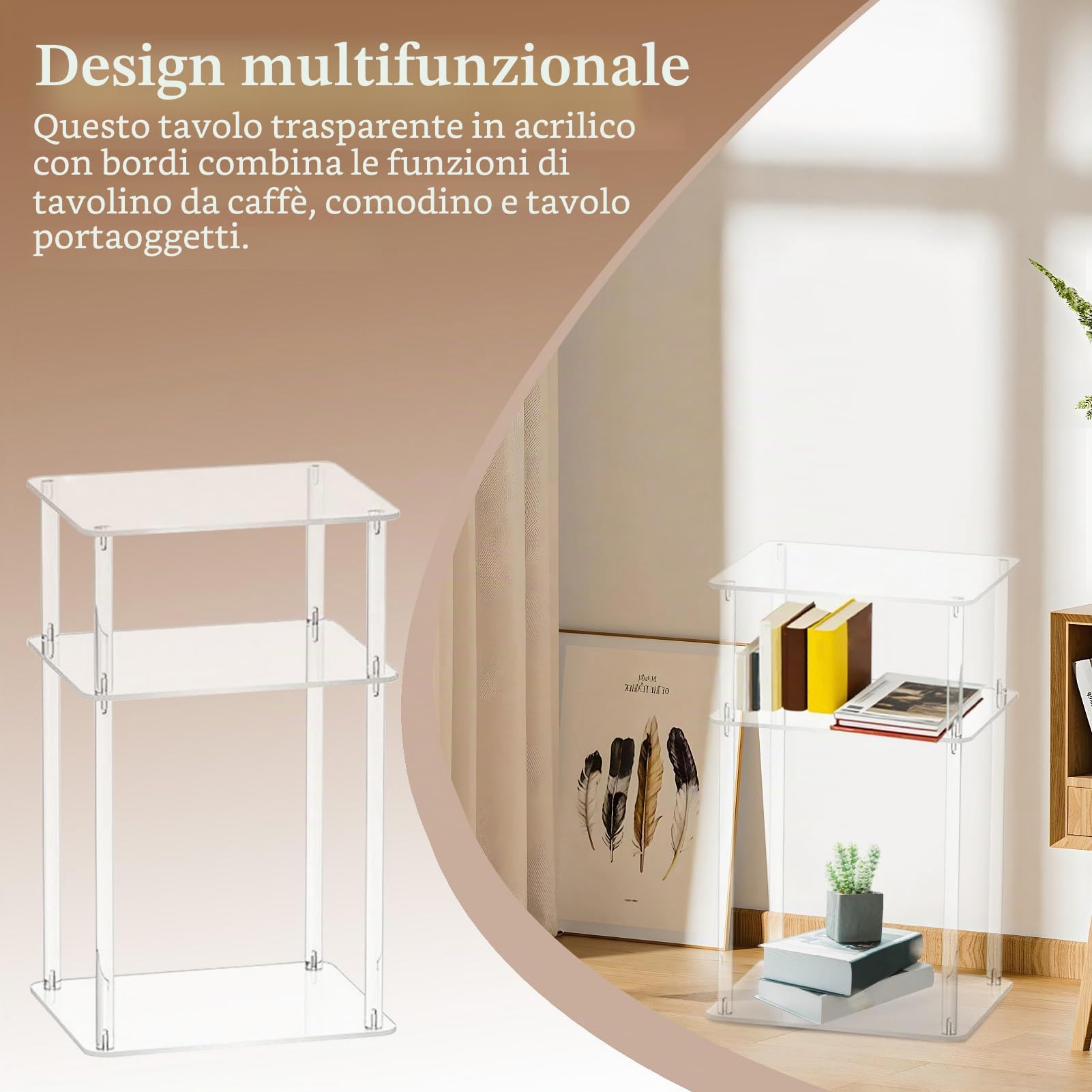 Tavolino Laterale | Comodino Alto in Acrilico Trasparente per Soggiorno,Scaffale Organizzatore Multifunzionale Per Hotel Appartamento Soggiorno Bagno Locazione