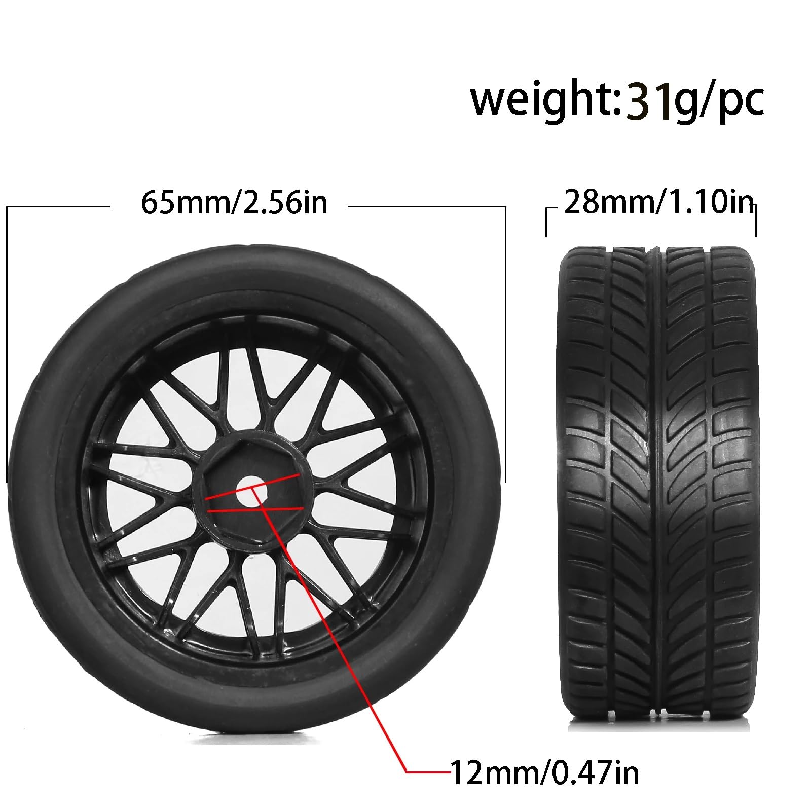 Per HPI Per KYOSHO Per Tamiya XV02 XV01 TA06 Per TT01 Per TT02 PTG2 Per Racing 1/10 Ruote Gomma Pneumatici Su Per Strada 12mm Hex RC Auto Parti Ricambio RC