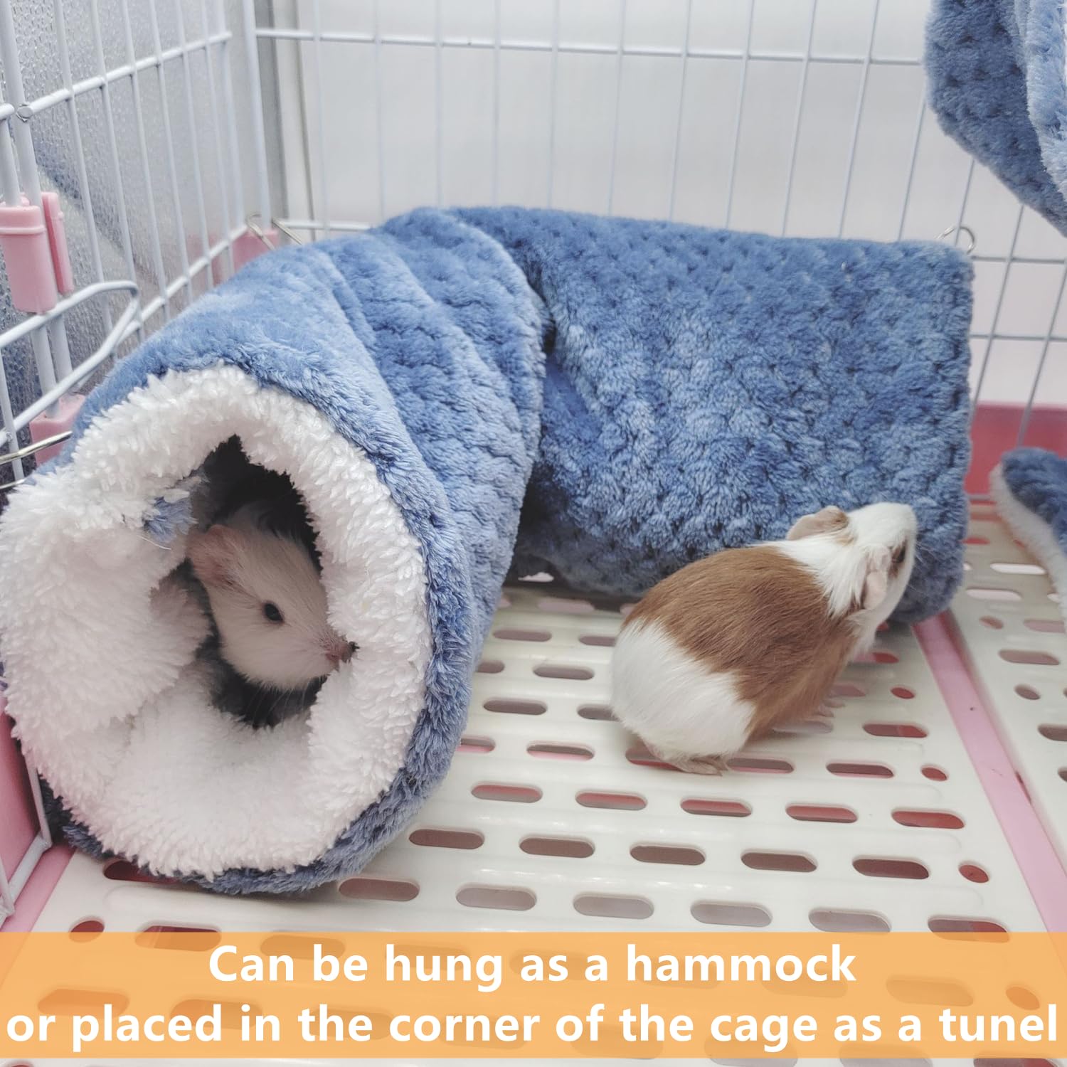 3-tlg. Meerschweinchen Hängematten Set - Plüsch Hängematte & Tunnel Für Kleintiere