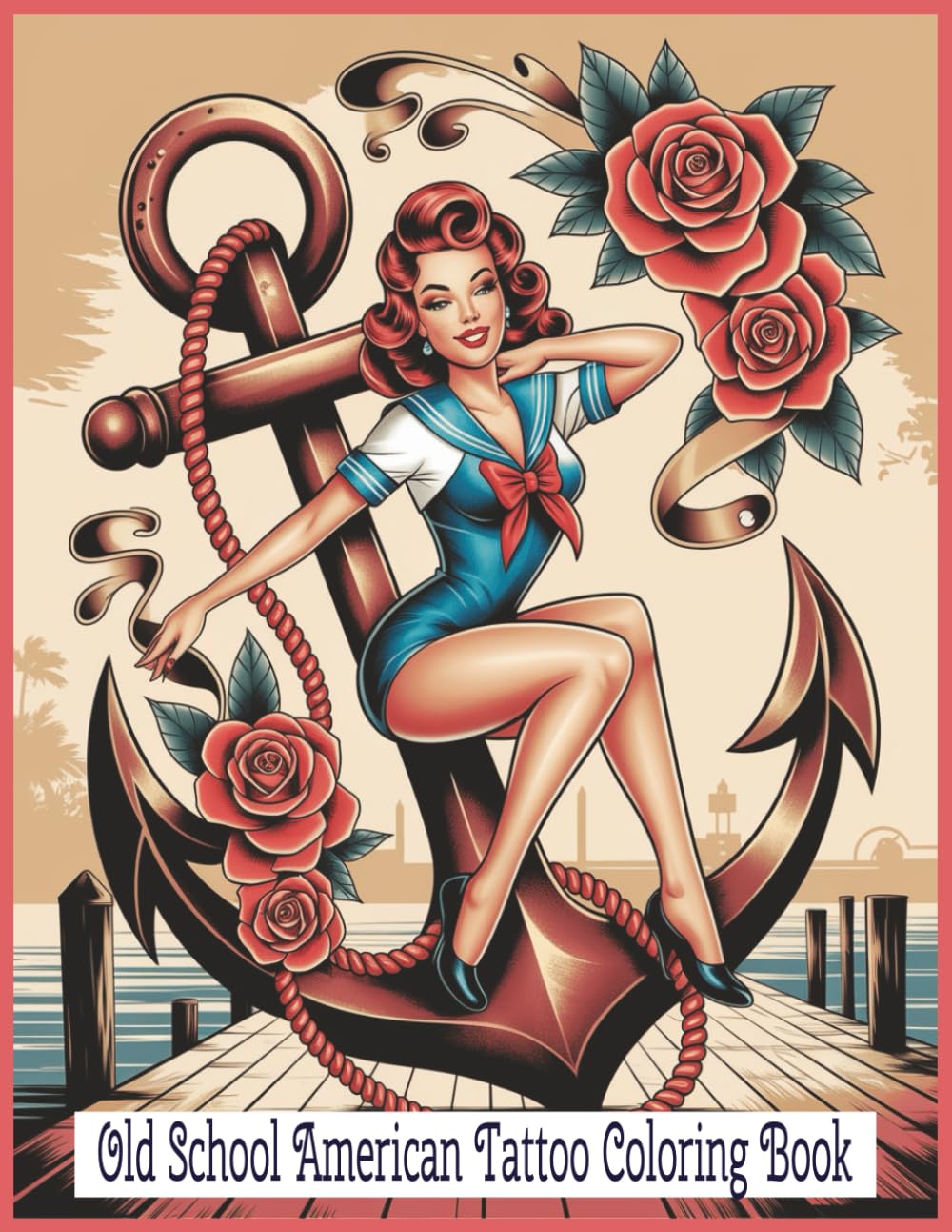 Old School American Tattoo Coloring Book: Traditional Flash-Style Artwork Showcasing Nautical Icons, Powerful Wildlife, Retro Pin-Ups, Skulls, ... and Roses for Relaxing Creative Expression