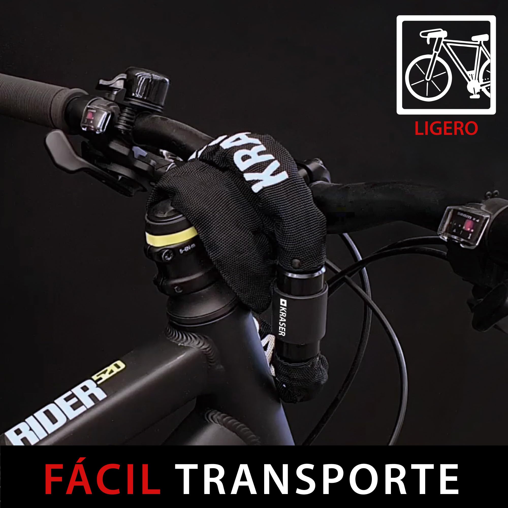 KRASER KR620 Candado Bicicleta Cadena Antirrobo de Acero ø6mm, Cerradura Seguridad, Tapa Giratoria, Cadena Ligera Candado Antirobo Motocicleta, Bloqueo Rueda Universal Moto, Scooter, Bicicleta, 100cm