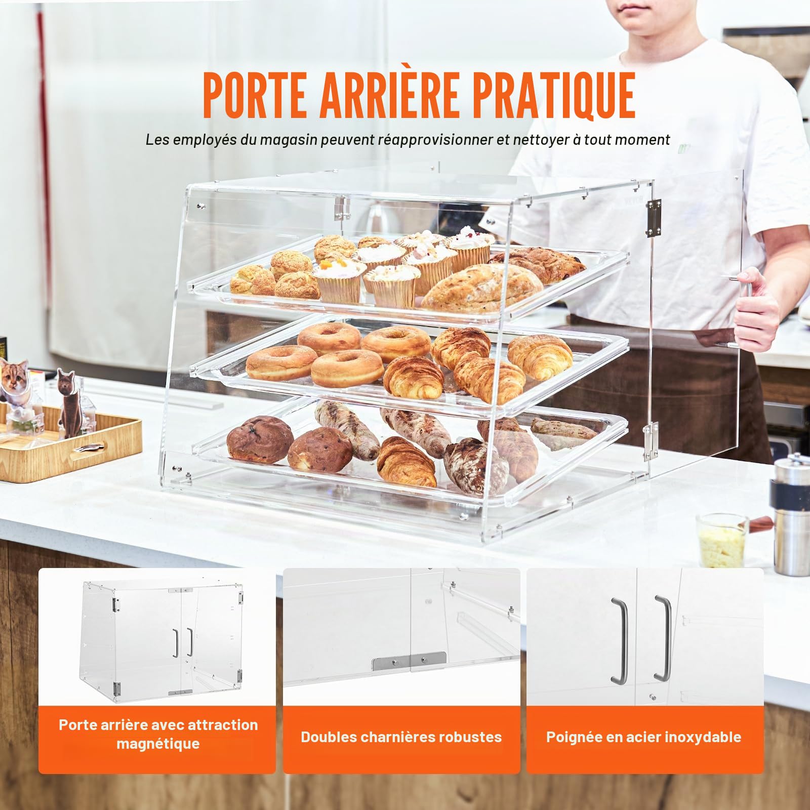 VEVOR Présentoir à Pâtisserie à 3 Niveaux Vitrine de Boulangerie Transparente en Acrylique Étagère Présentation Pâtisserie Amovible pour Pain Viennoiserie Dessert Bonbons Bar Café Magasin Restaurant