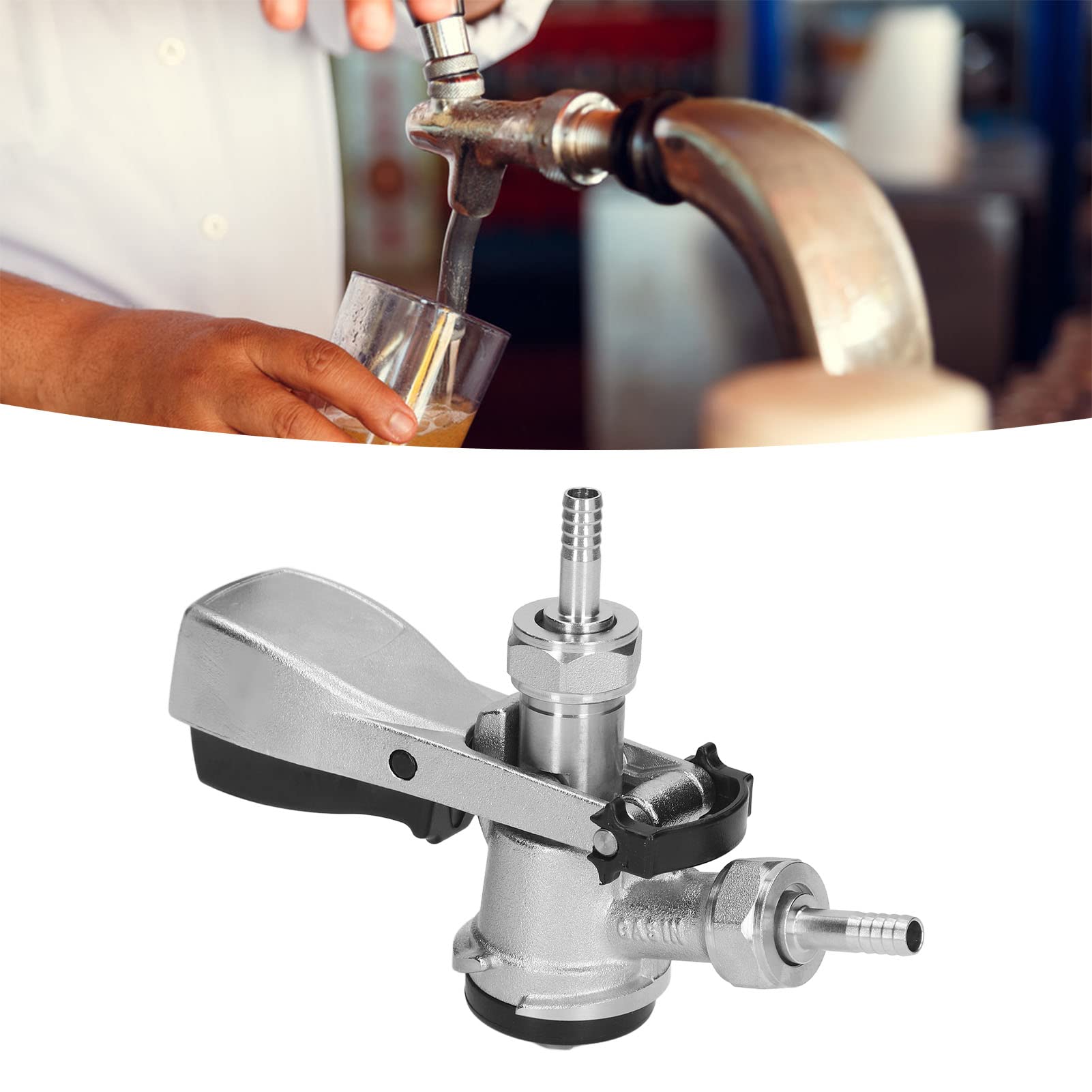 Kegverschluss Zapfkopf, Kombi Keg Flachkeg, G5/8 Gewinde Bierfass Kupplung Edelstahl Fassbierspender Fassbier Fasshähne Bierzapfhahn Koppler mit Unterlegscheibe Düse und für Heimbrausystem (Typ D)
