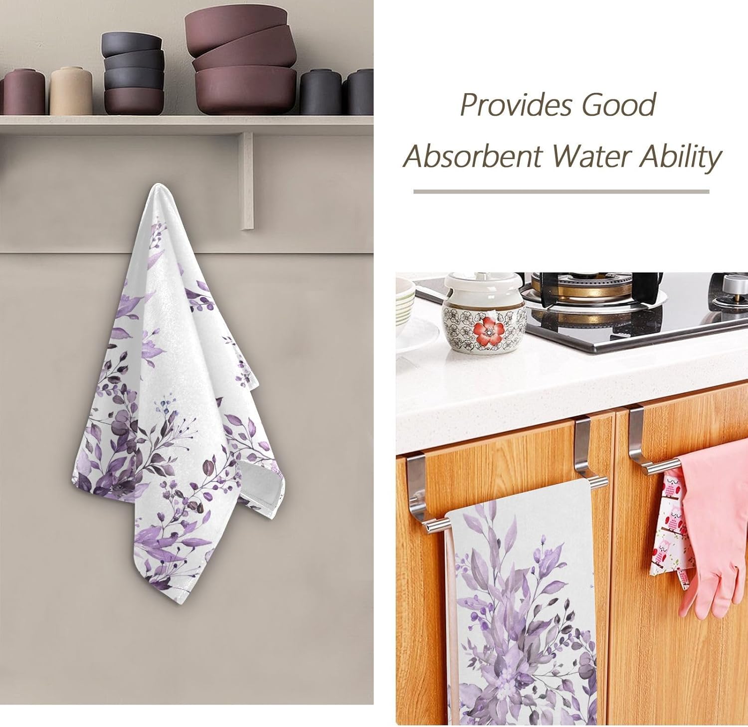 Purple Eucalyptus Leaves Hand Towels for Bathroom Set of 2 Vintage Watercolor Face Towels Microfiber Leaf Floral White Kitchen Towels Decorative Bathroom Towel for Gym Shower Guest 14" x 28" - Image 7