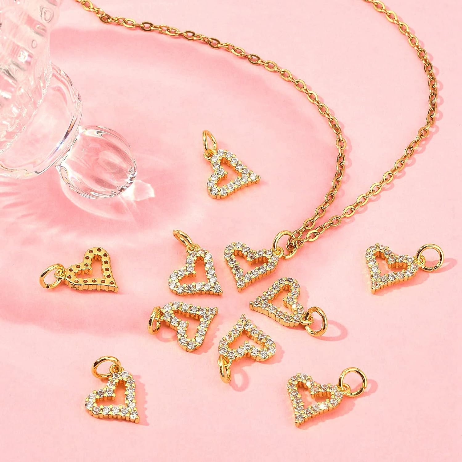 DanLingJewelry 20pcs Cubic Zirconia Brass Heart Charms 18K Gold Plated for Jewelry Making Choker Tiny Dangle - Image 5