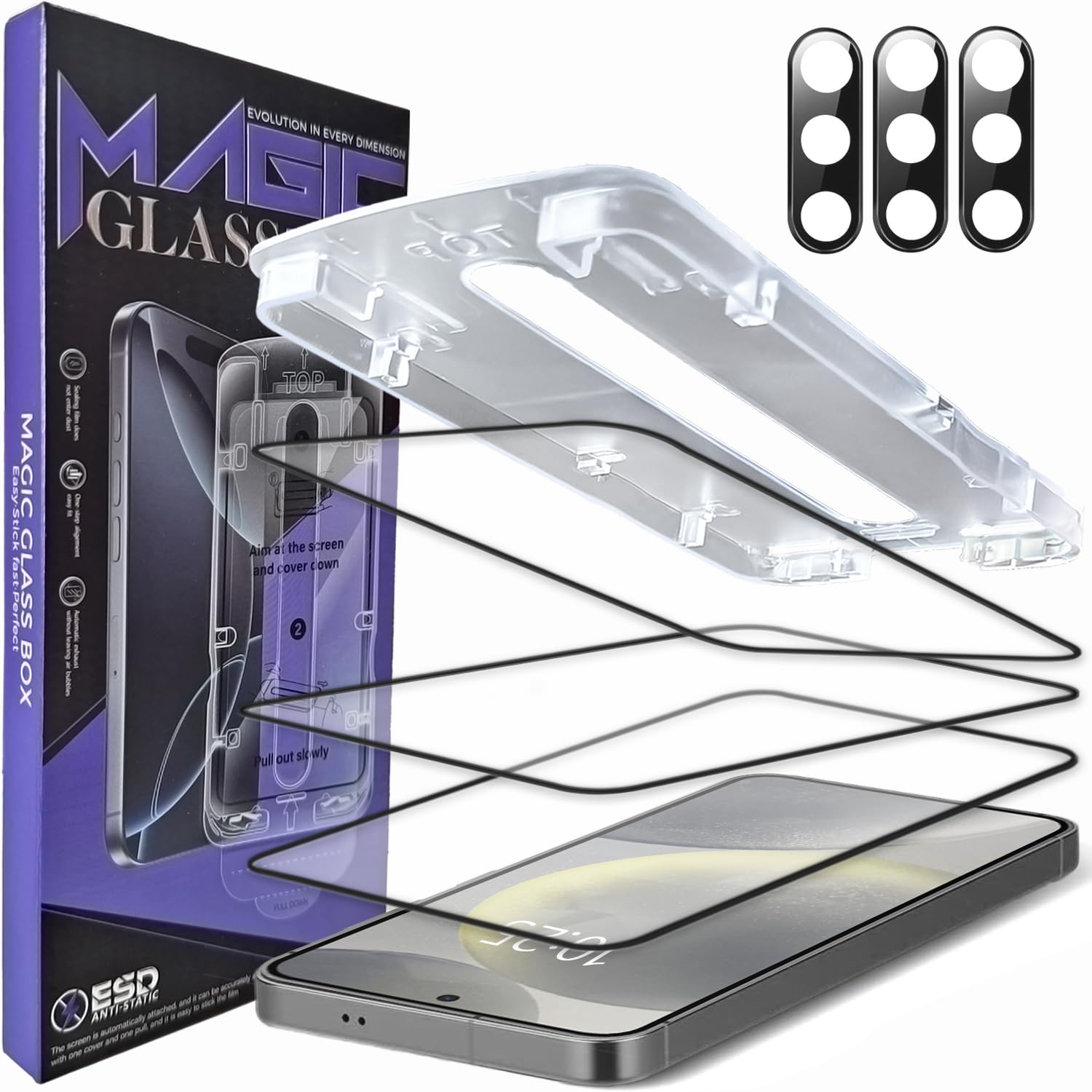 Photo 1 of [3+3 Pack] for Samsung Galaxy S24 Plus [6.7"] 0.18 Fingerprint Tempered Glass Screen Protector with Camera Lens Protector,HD Clear,Easy Installation with Auto-Alignment Kit [Dust-Free & Bubble-Free]