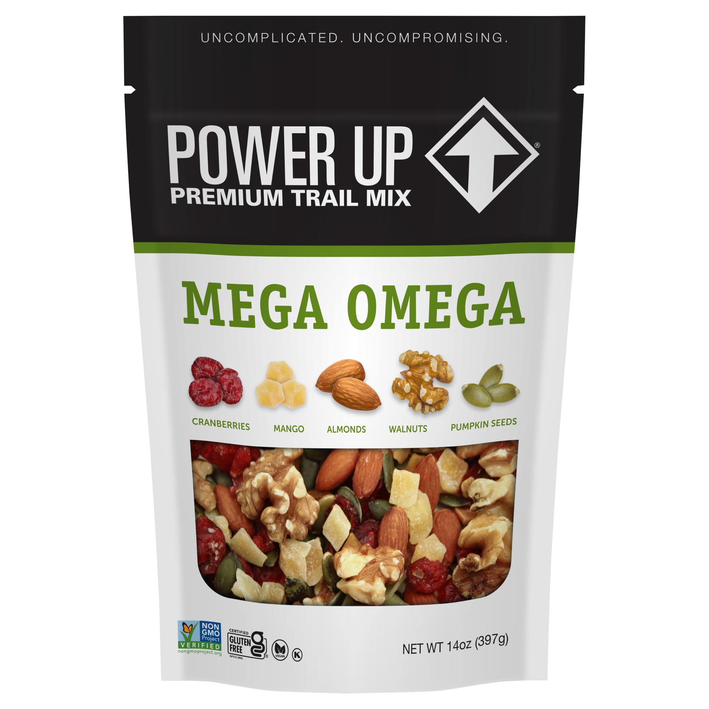 Power Up Mega Omega Trail Mix, Keto-Paleo-Friendly, Non-GMO, Vegan, Gluten-Free, No Artificial Ingredients, Gourmet Nut (14oz Bag)