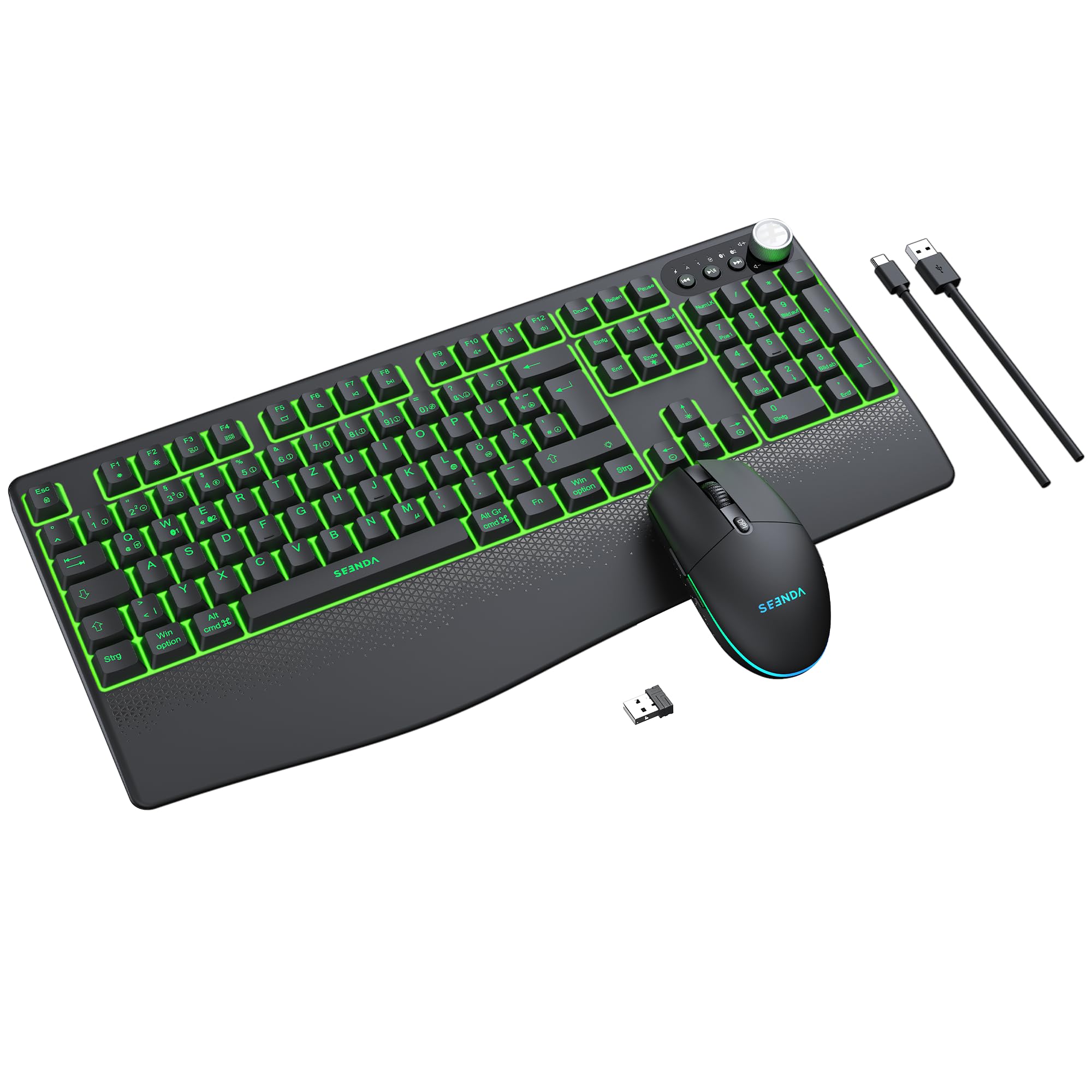seenda Tastatur Maus Set kabellos, QWERTZ, Bluetooth & 2,4 GHz, 3 Geräte