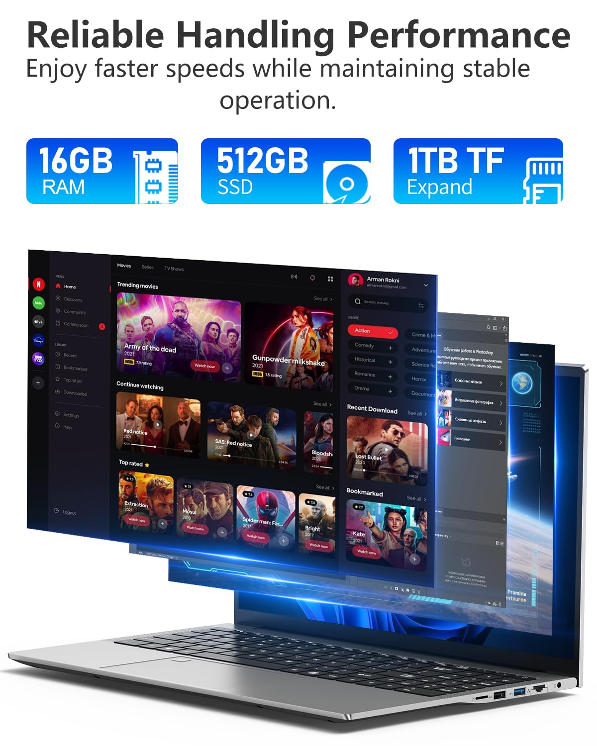 Nuovo PC Portatile 15.6 Pollici Win 11 Laptop 16 GB DDR4 512 GB SSD Core i3-1025G1 fino a 3.4GHz FHD 1920×1080 Notebook con RJ45 Lan, Type-C, Wi-Fi 5, BT 5.0, USB 3.0, HDMI Tastiera Retroilluminata