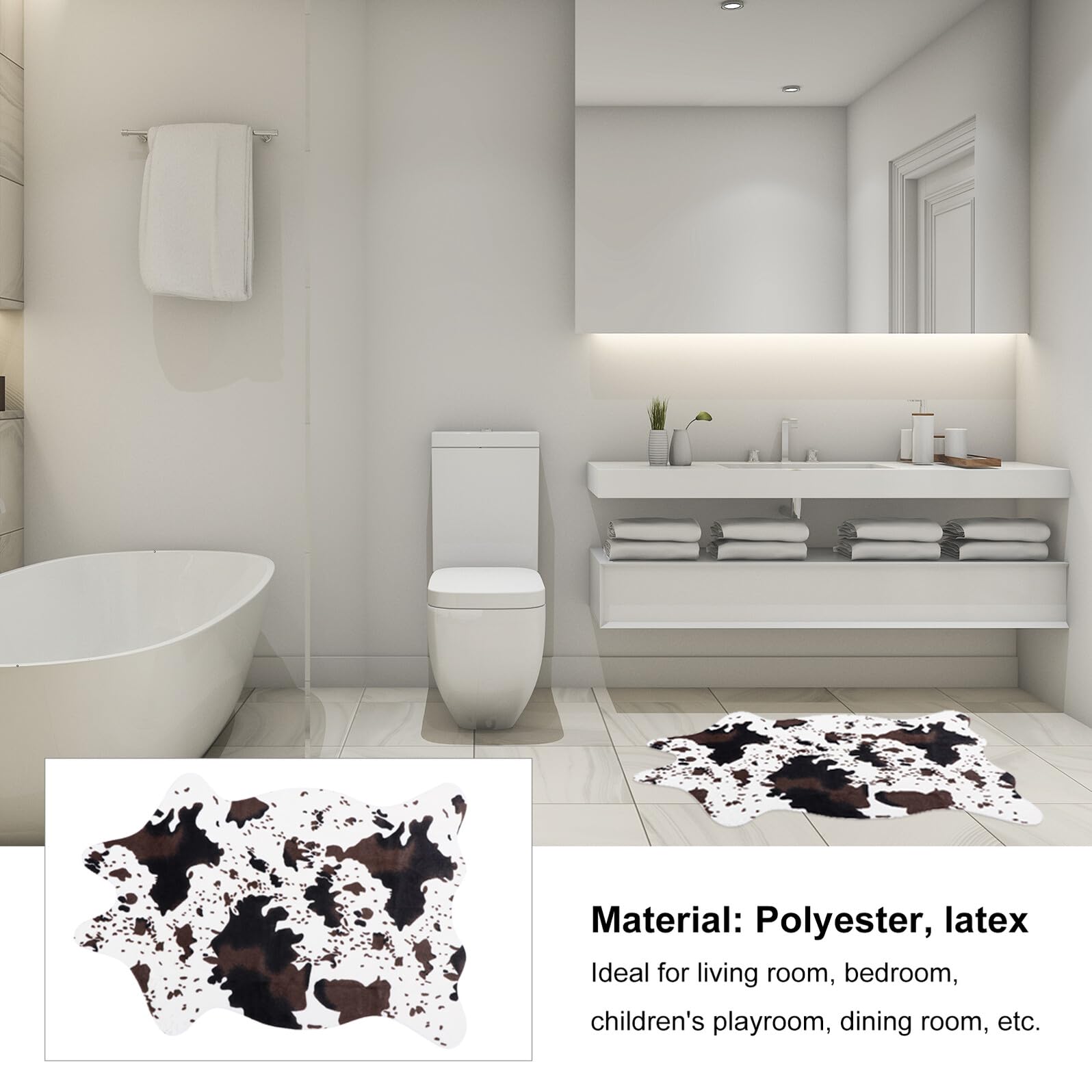 Gatuida Tapis Imitation Peau de Vache Antidérapant Polyester et Latex Forme Originale Décoratif pour Salon Cuisine Chambre et Salle de Bain Lavable Machine