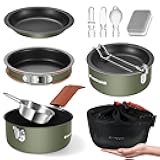 10pcs Camping Cookware Non-Stick Camping Pot and Pan Set with Plate Bowl Fork Knife Spoon for Backpacking, Hiking, Outdoor Cooking and Picnic
