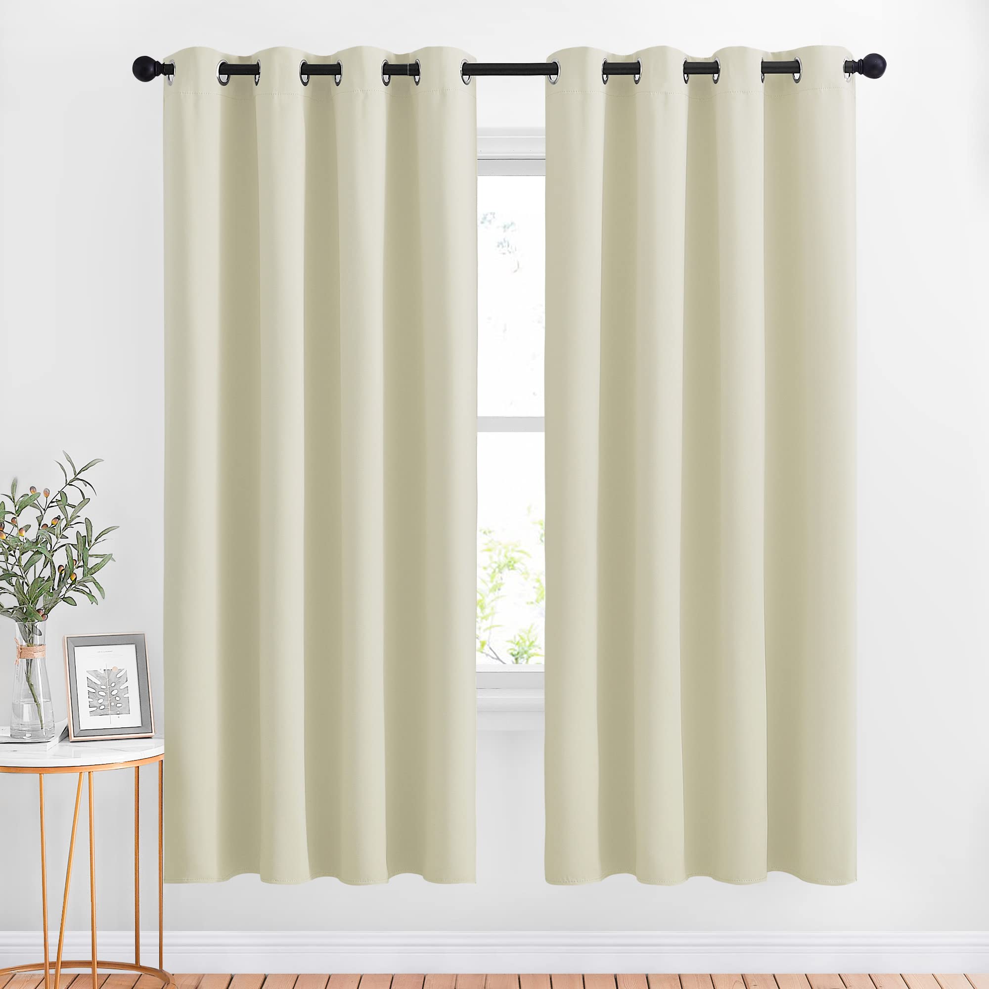 NICETOWN Room Darkening Curtains & Drapes - Window Treatment Thermal Insulated Solid Grommet Light Block Panels for Bedroom/Living Room, Beige, Set of 2, 52 by 72 Inch