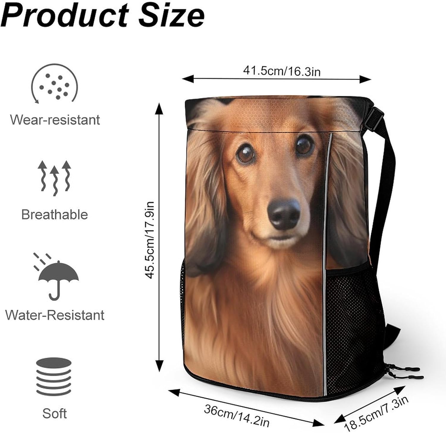 Sports Drawstring Backpack Long Haired Dachshund Lightweight Backpack Dry And Wet Separation Large Capacity