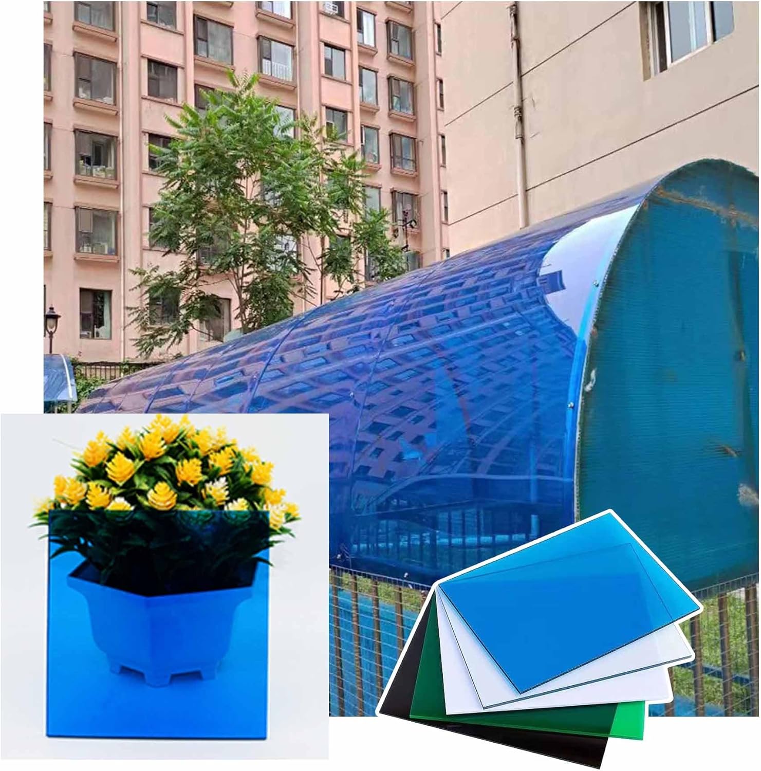 1.2mm Thick Polycarbonate Greenhouse Panels Clear Greenhouse roof Panels Outdoor Replacement Shed Panel cuts Easily for Patios, Partitions, pergola(Blue,1x2m/3.28x6.56ft)