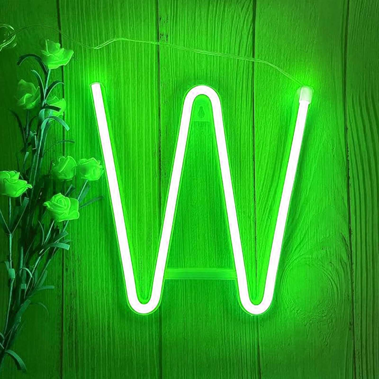 Customizable Green Neon Sign for Business & Home - Battery/USB LED Lights with Stand Perfect for Cafe Retail Photo Shoot（Letters W） — image 1