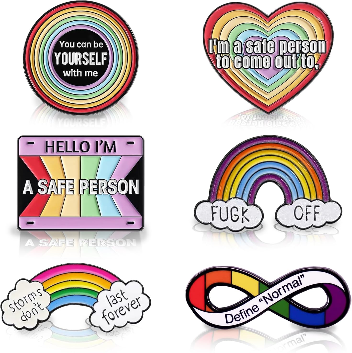 6PCS LGBTQ+ Pride Pins Set Progress Pride Ally Enamel Badges Rainbow Flag Brooches with "You can be yourself with me" LGBTQ+ Accessories for Gay Lesbian Trans Community
