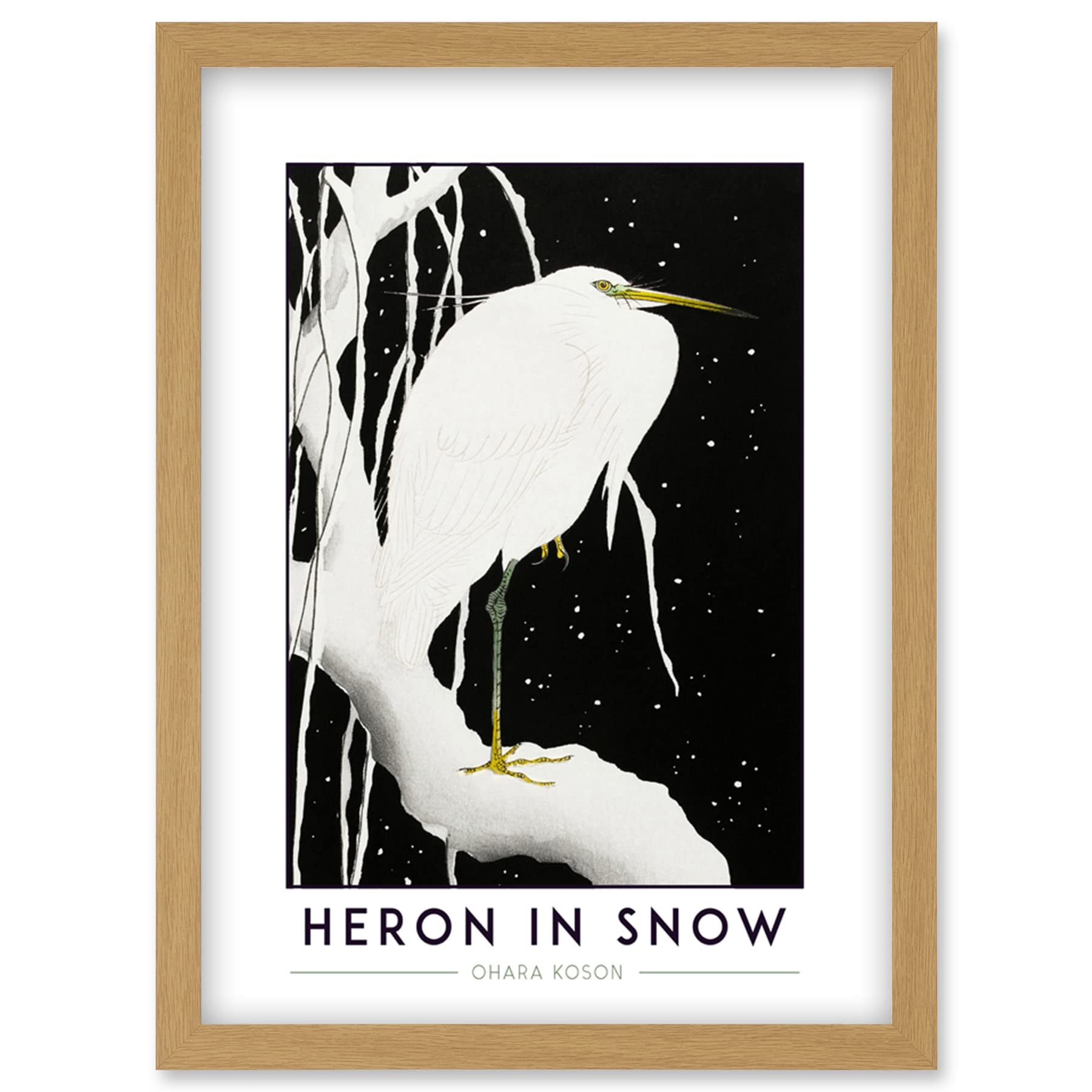 Wee Blue Coo Ohara Koson Heron In Snow Painting Artwork Framed Wall Art Print A4