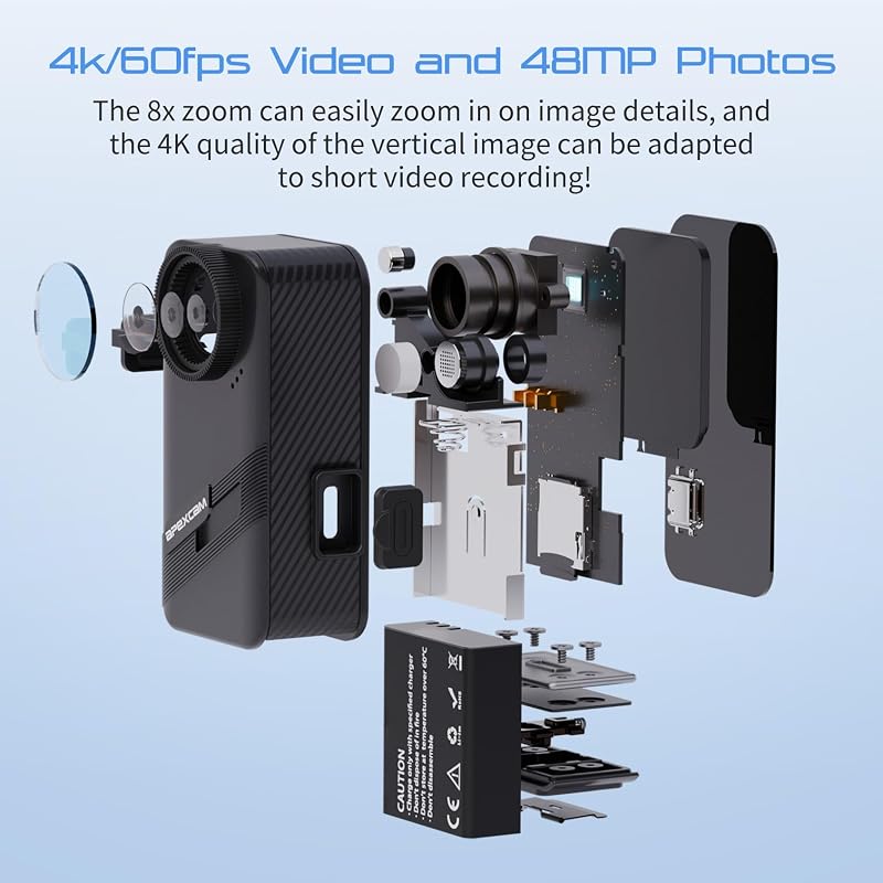 Apexcam K20 Érintőképernyős Akciókamera 4K60FPS 48MP WiFi 20m Vízálló Sportkamera 64GB Kártyával és Távirányítóval
