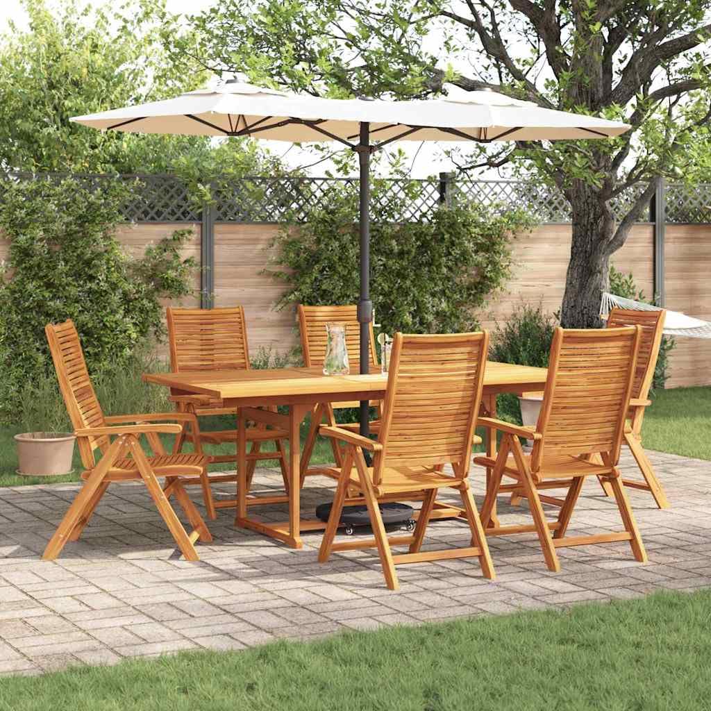 7-częściowy zestaw mebli ogrodowych z litego drewna akacjowego, brązowy, na taras, balkon i do ogrodu, odporny na warunki atmosferyczne, składany design dla relaksujących chwil na świeżym