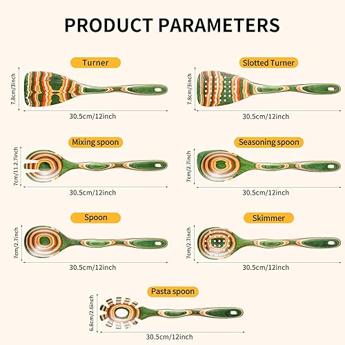 Miniatura 2 de Juego de utensilios de cocina para cocinar, 7 cucharas de cocina de madera de Pakka y espátulas con soporte para cuchara, seguro para utensilios de